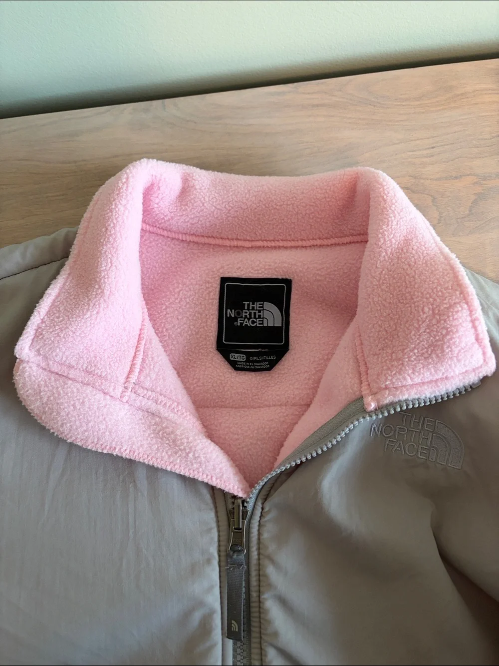 The North Face Pink and Gray Fleece Jacket Girls Size XL